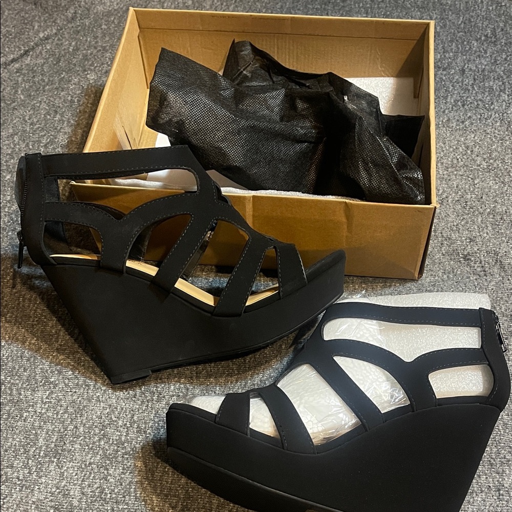 Elegant Black Strappy Wedge Heels